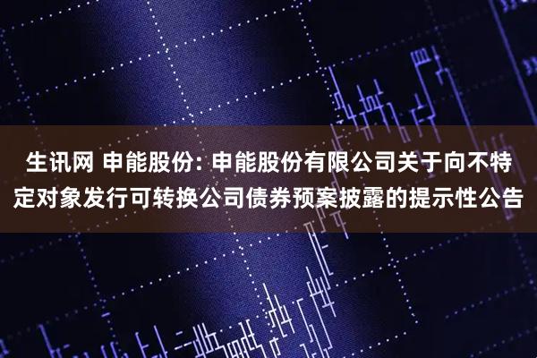 生讯网 申能股份: 申能股份有限公司关于向不特定对象发行可转换公司债券预案披露的提示性公告